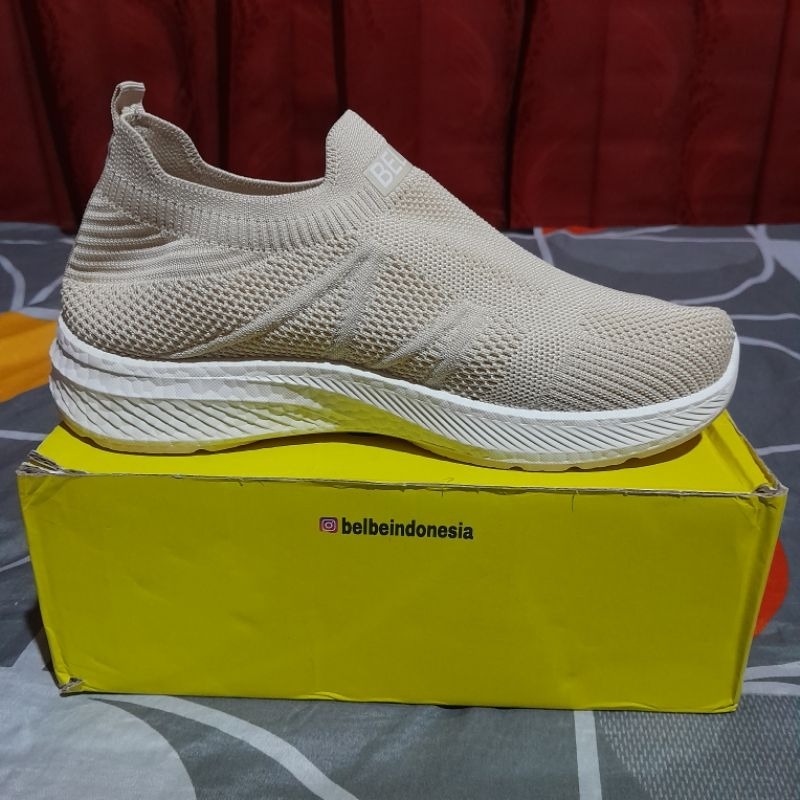 Sepatu Belbe Rajut Wanita Tanpa Tali Warna Khaki 40