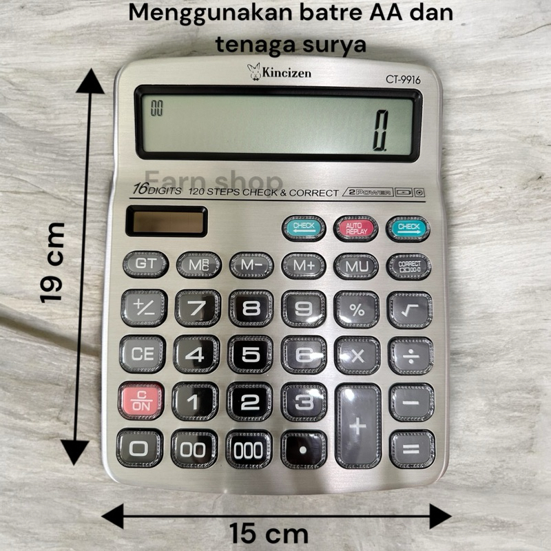 

KINCIZEN KALKULATOR DAGANG BESAR CT-9916 16 DIGIT SOLAR AKTIF