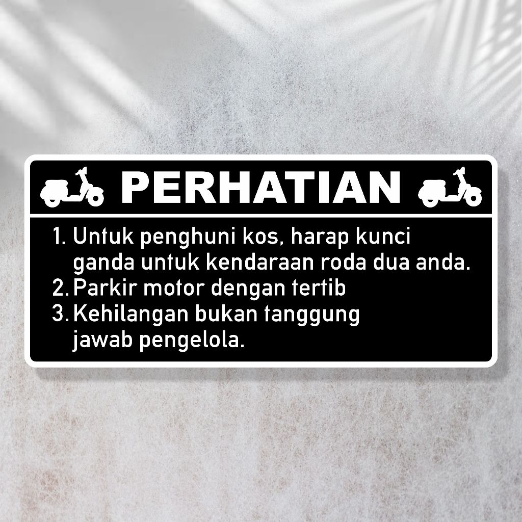 Peraturan Parkir anak kos Signed Akrilik Murah | Hiasan Akrilik peraturan parkir di kosan ukuran bes