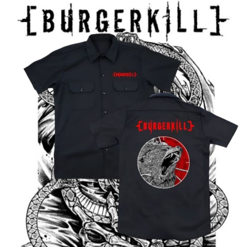 kemeja WORKTSHIRT band metal BURGERKILL original terbaru distro -kemeja PDH pendek BURGERKILL distro