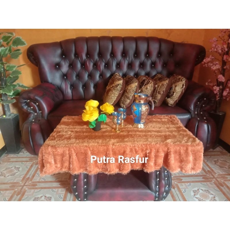 taplak meja rumbai polos / taplak meja rumbai bulu rasfur / taplak meja ruang tamu