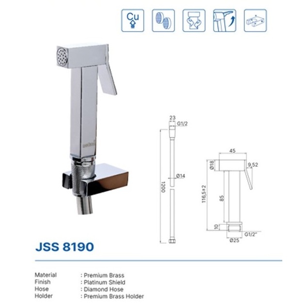 JET SHOWER SET DEKKSON JSS 8190 CP Complete Hose 120 Cm Keran Semprot Toilet Cebok Closet Duduk Jet 
