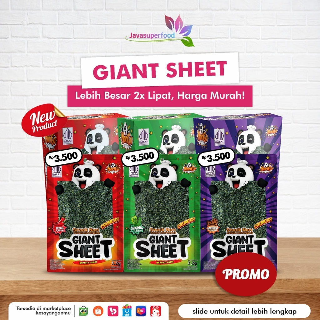 

Norigo / Snack Nori Giant Sheet 1 Box isi 12 Pcs / Snack Rumput Laut 38.4g