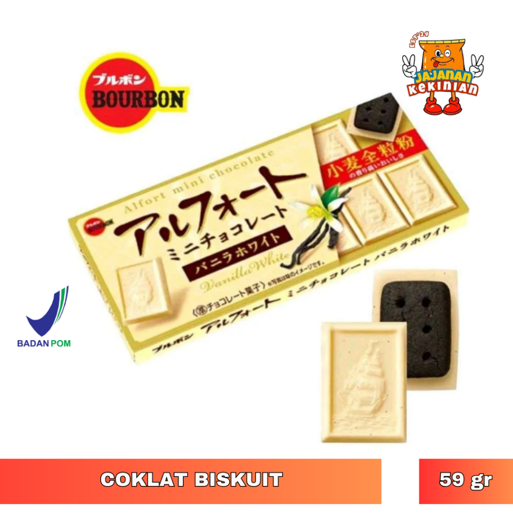 

[HALAL] CHOCOLATE VANILLA WHITE l CHOCOLATE JEPANG I BISKUIT JEPANG l BOURBON ALFORT MINI - 59 Gram