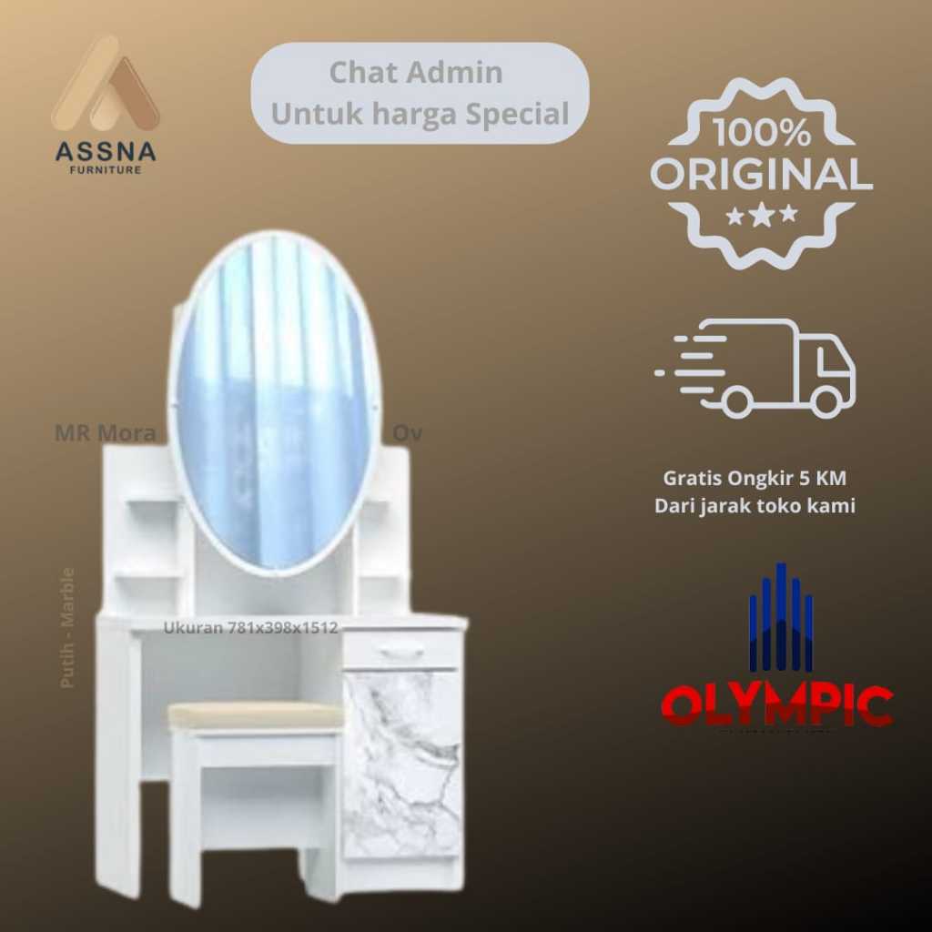 Meja Rias Olympic Cermin Oval Mora Ov Putih Marble