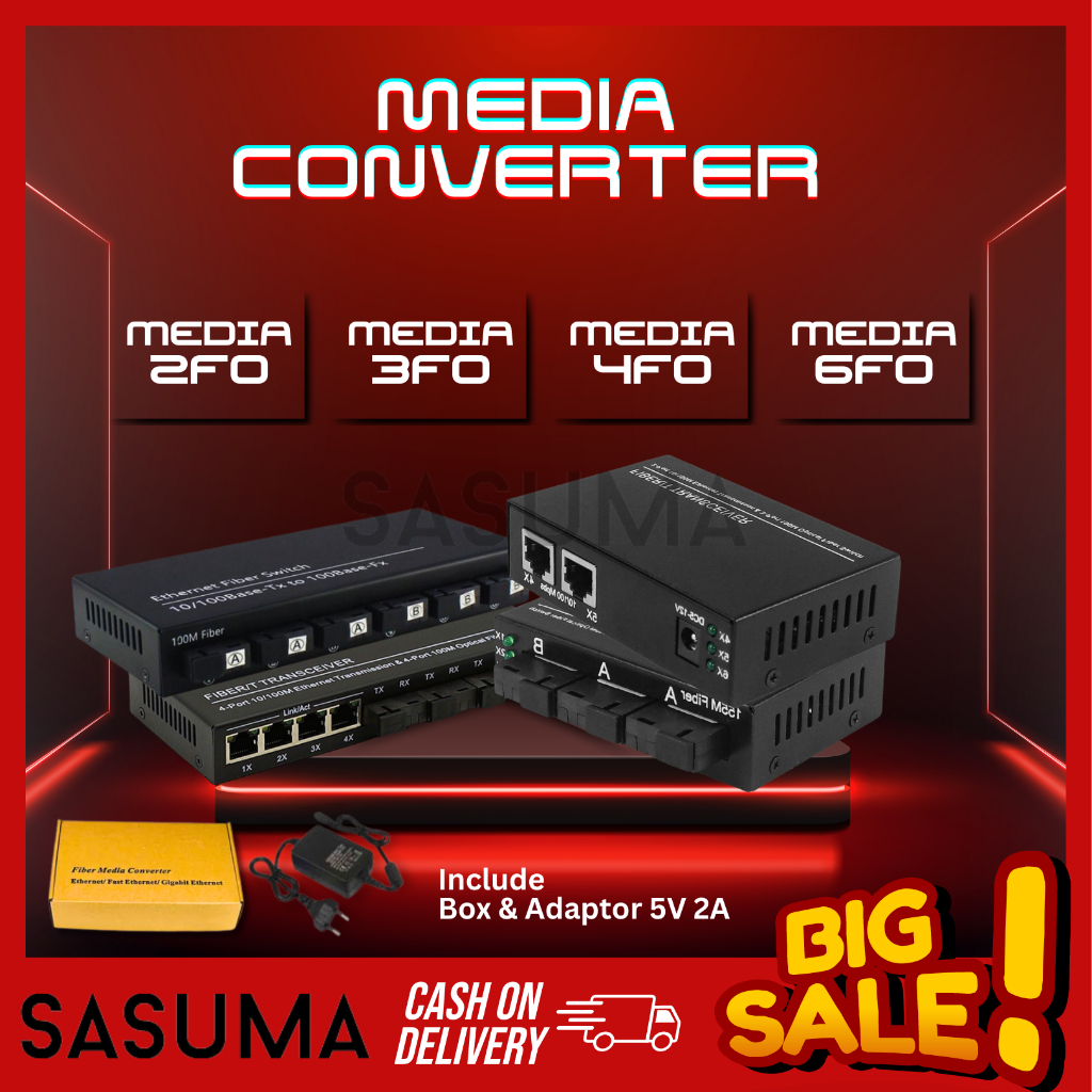 SASUMA Media Converter 6 Port FO 2 Port Lan Fiber optic Switch Optic 6 SC 2