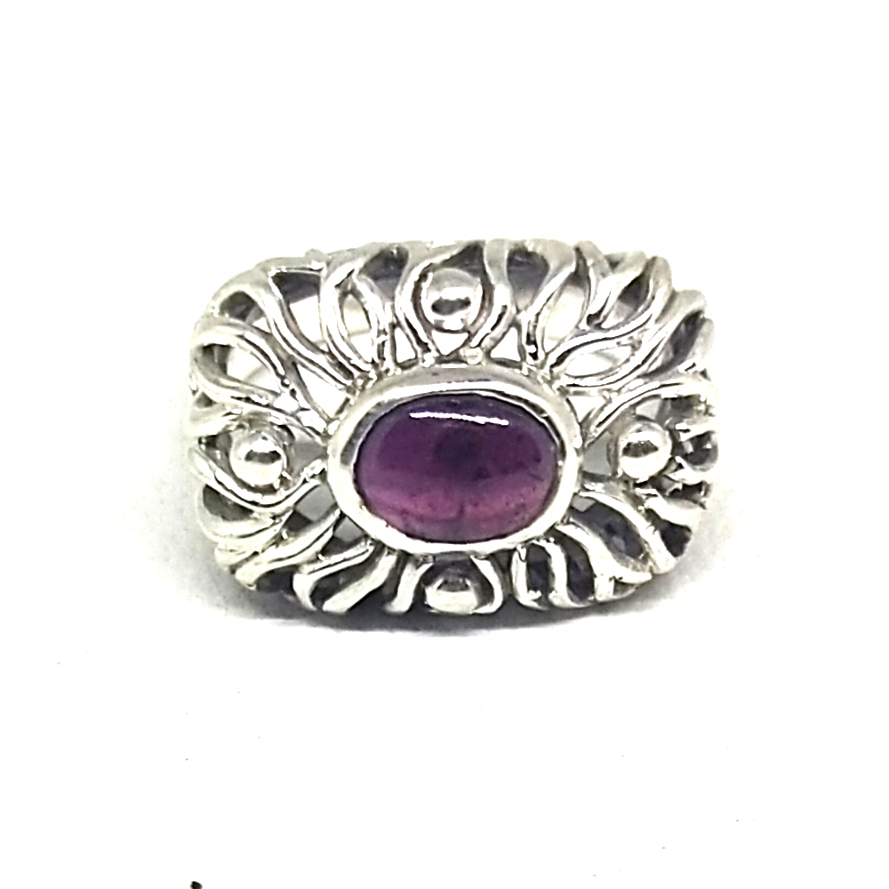 Cincin Ring Perak Silver Bali Asli 925 Ukir motif Akar Kotak Persegi Permata Batu Akik Ungu Amethyst
