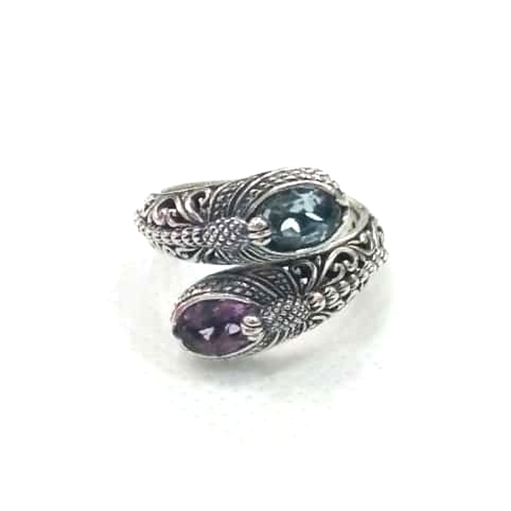 Cincin Ring Perak Silver Bali Asli 925 Capung Dragonfly Batu dua Natural Pria Wanita Custom