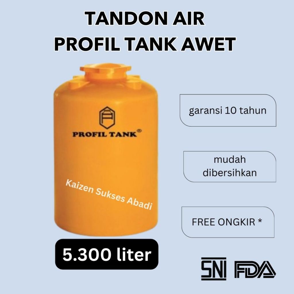 Tandon tangki toren air atas rumah plastik merek profil tank TDA 5300 5000 5200  Liter kuning orange