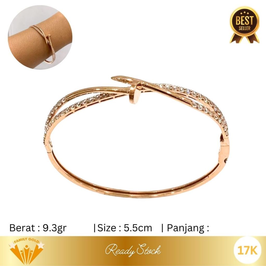 Gelang Emas Kadar 17K Model Bangle Paku Mata Putih Family Gold