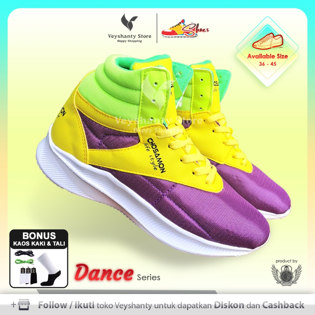 [VEYSHANTY] Sepatu Pria Wanita CS Dance Premium Quality - Warna Ungu Kuning Stabillo | Casual | Spor
