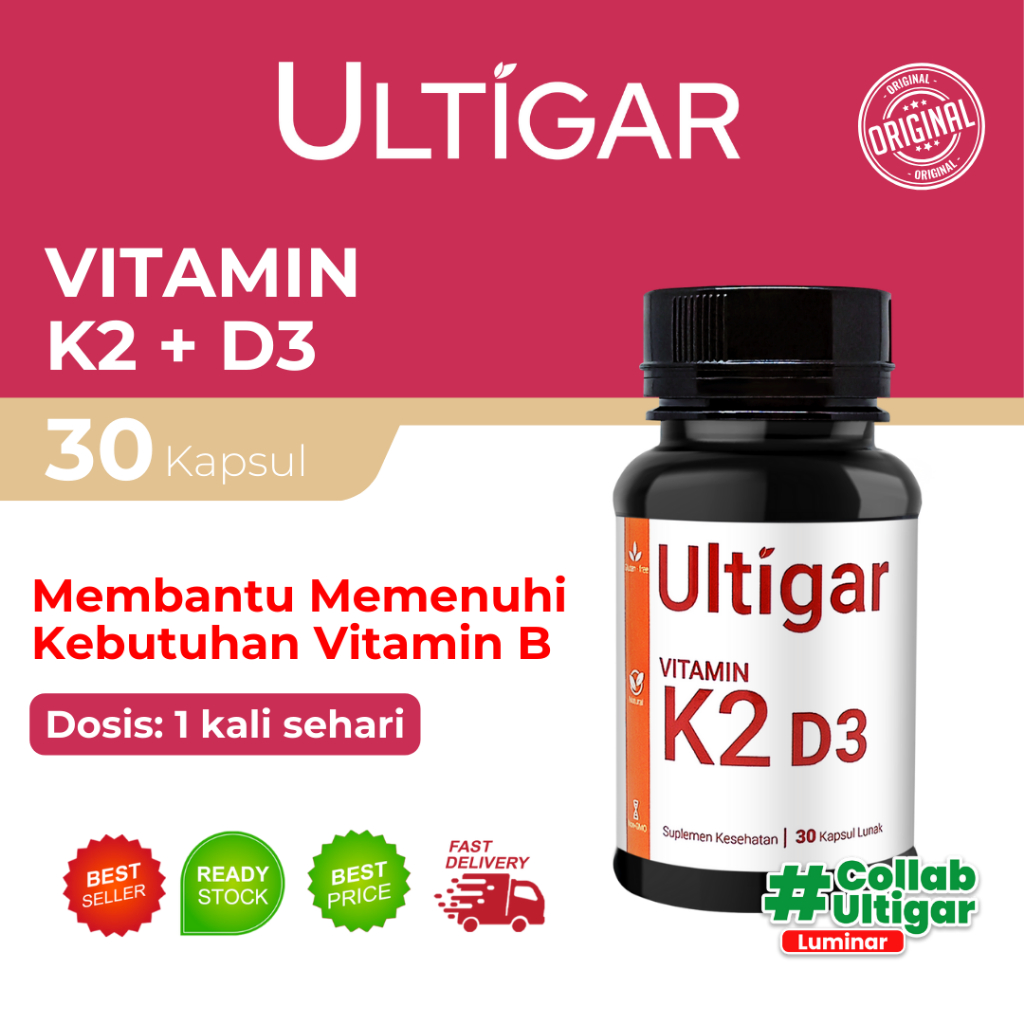 Ultigar Vitamin K2 + D3 -  K2 120 mcg D3 400 IU - Botol isi 30 Kapsul Lunak - Suplemen Kesehatan