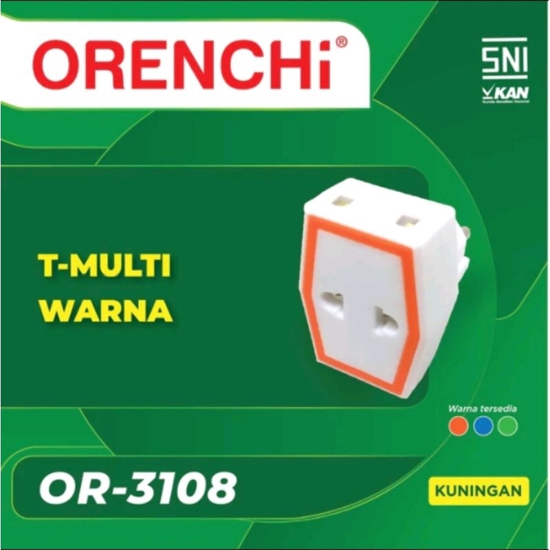 Steker T Warna Multi Orenchi StopKontak OR 3108 OR3108 Cabang 3 Cok Sambung sambungan Listrik Coloka