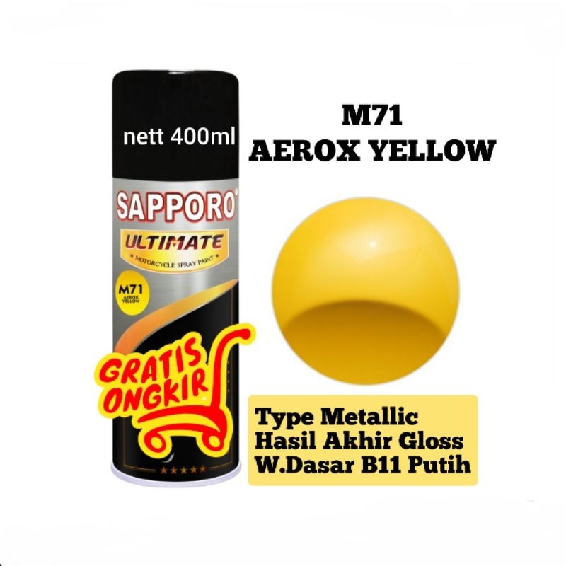 Sapporo Ultimate M71 Aerox Yellow/kuning/yamaha aerox/cat semprot/pylox/pilox/pilok/cat aerosol