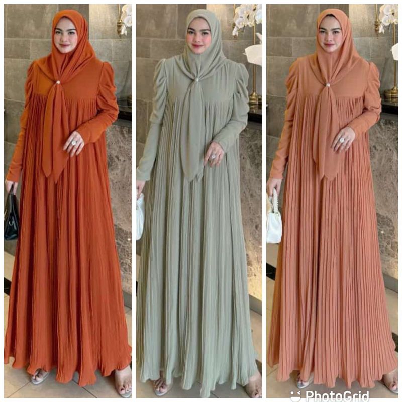 New ready arsya dress plisket set jilbab by fadiyah best seller