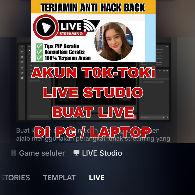 Jual Akun TikTok Live Studio /Buat Streaming di PC / Laptop 1000 -10.000 follower aktif