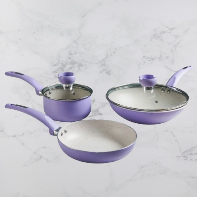 Homecook Charm Blue Set Of 5 Peralatan Masak Set Anti Lengket Panci Set Marble Warna Biru