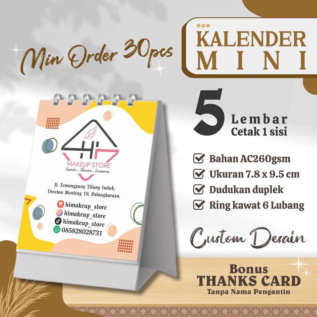 

Kalender Mini 7.8 x 9.5 cm 5 Lembar Cetak 1 Muka Souvenir Nikah Khitan Ultah Seminar Usaha l Kalmin