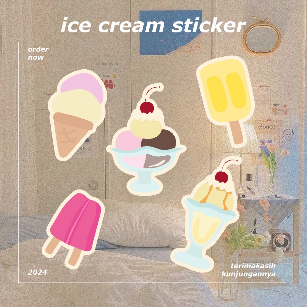 

ice cream sticker | stiker es krim | die cut sticker | 1 set 5 pcs
