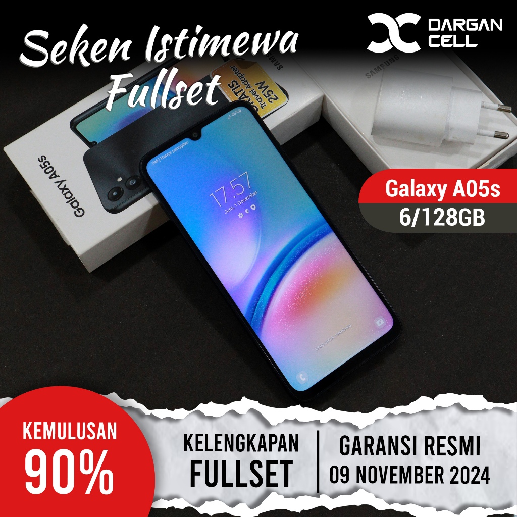 SEKEN ISTIMEWA SAMSUNG A05s 6/128GB FULLSET MULUS SECOND GARANSI RESMI. WARNA BLACK