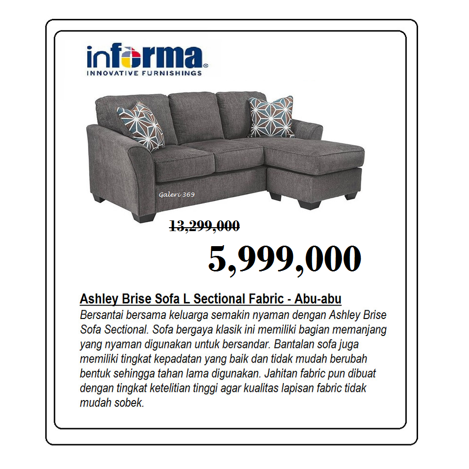 INFORMA Ashley Brise Sofa L Sectional Fabric - Abu-abu