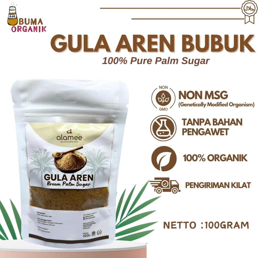 

Gula Aren Bubuk Palm Sugar Organic 100gr Asli Organik Premium Semut Powder Natural Pure Gula Aren