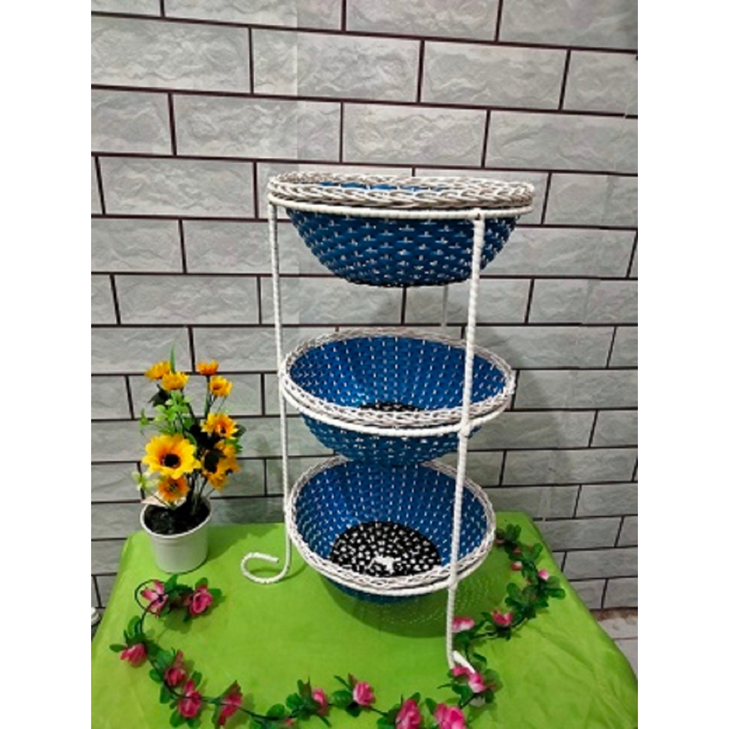 Murah Pol keranjang bawang / tempat bumbu susun 3 rotan sintetis keranjang unik tempat minimalis per