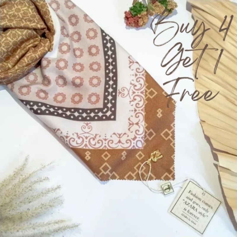 Promo Reseller Buy 4 get 1 Hijab Premium Motif Azara Oscara Logo Segi Empat Motif Premium Kemasan Po
