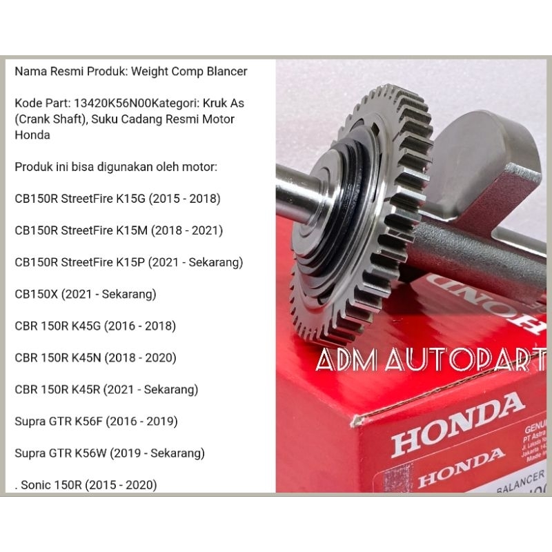 BALANCER K56 (Weight Comp Blancer) CB150R  StreetFire New Led, CBR150R New Led, SONIC 150R SUPRA GTR