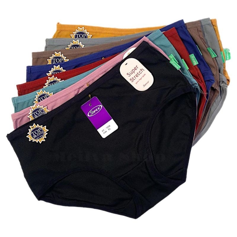 6pcs-Celana dalam Sorex 1258 stretch wanita dewasa-pakaian dalam warna polos poliester-motif salur t