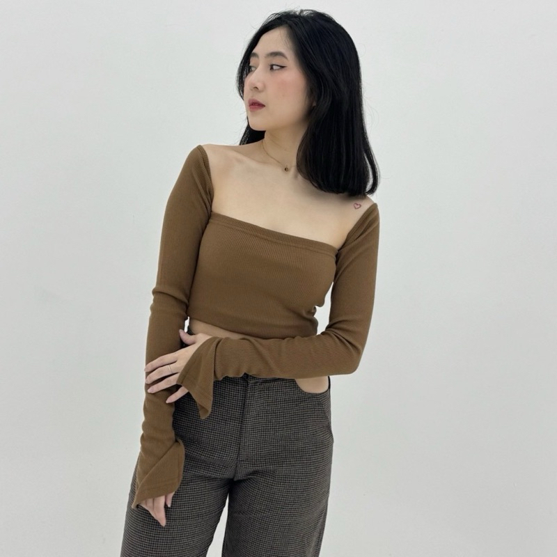 SQUARE NECK TOP LONGSLEEVE - KOREAN TOP LENGAN PANJANG