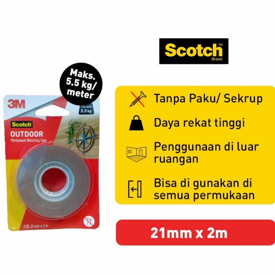 

KODE P3T7 3M Scotch Mounting Double Tape VHB Outdoor 411 lebar 21mm panjang 2 meter Maks 55kg