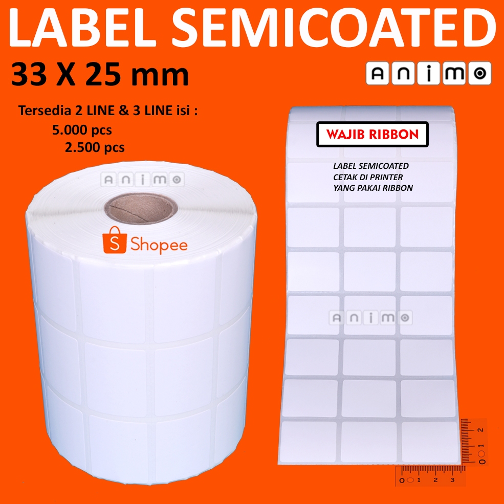 

LABEL SEMICOATED 33X25 - Label Barcode Semicoated 33 x 25 MM - Stiker Semicoated 33x25 MM isi 5.000 pcs