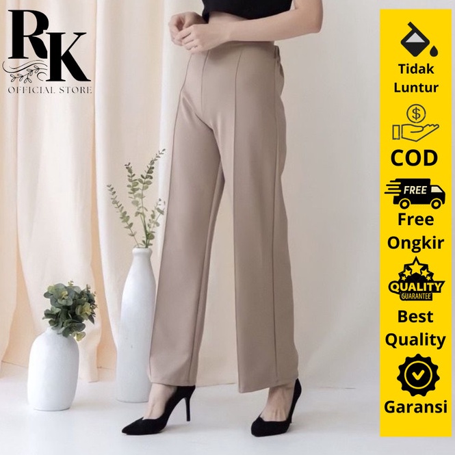 Terlaris Celana Kulot Wanita Scuba Cubit Casual Pinggang Full Karet  Cream XL