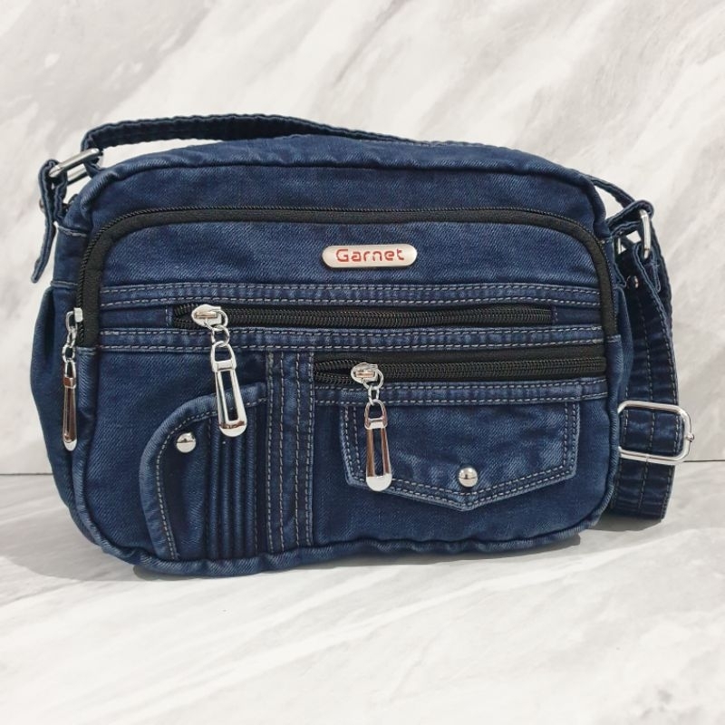 tas selempang wanita bahan jeans denim