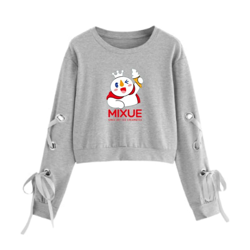 Baju CrewNeck Crop Tali Pita Motif Mixue Anak Perempuan Usia 3-12 Tahun Atasan Fashion
