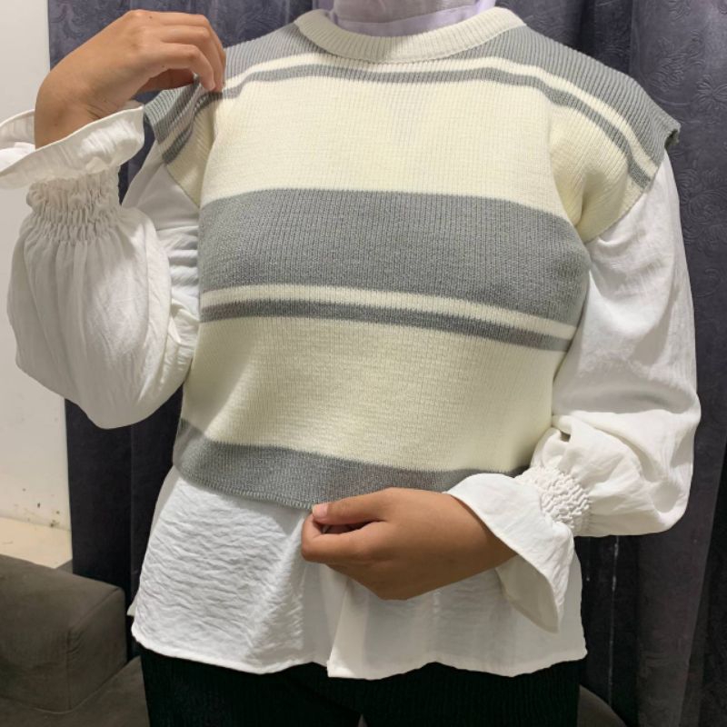 Arlena Vest Sweater Rajut Rompi Atasan Wanita Outer Knit Polo Crop Top Korean Style