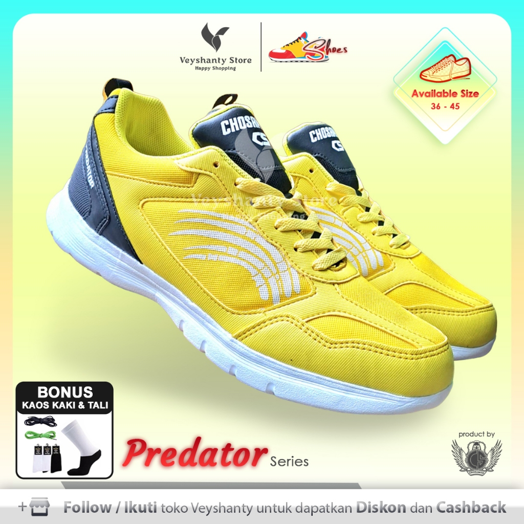 [VEYSHANTY] Sepatu Pria Wanita CS Predator Premium Quality - Warna Kuning Hitam | Casual | Sport | F