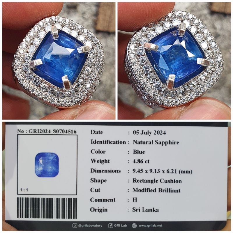 Natural Blue Sapphire 4.86 ct Heated Srilanka memo GRI