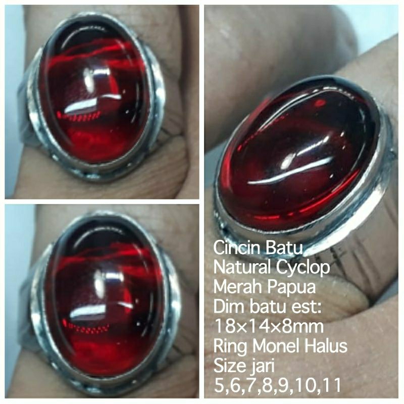 CINCIN BATU NATURAL RED CYCLOP CRYSTAL ASLI PAPUA