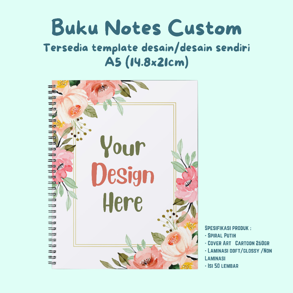 

Notebook custom A5 / Notes custom Spiral A5 / Isi 50 lembar 100gsm SPIRAL PUTIH