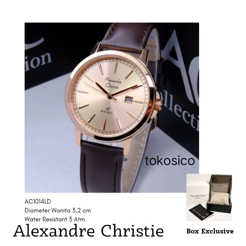 Alexandre Christie jam tangan wanita original AC 1014 rosegold tali kulit Alexander Cristie 100% Ori