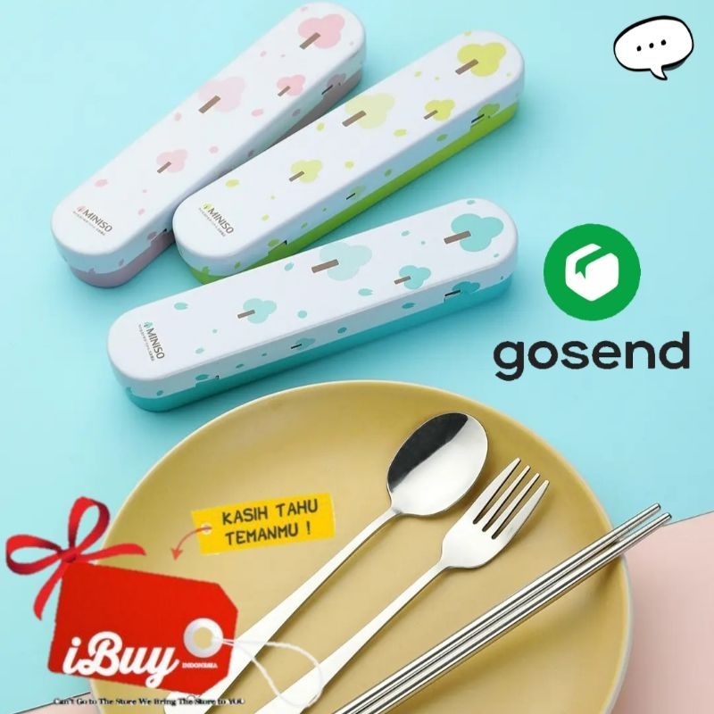 Miniso Cute Tree Sendok Garpu Sumpit Cutlery Set And Hardcase