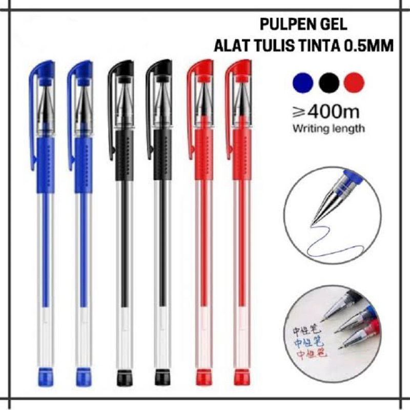 

Pulpen Gel Ink Pen Bullet Tip 0.5mm Pena Alat Tulis Tinta Hitam Biru