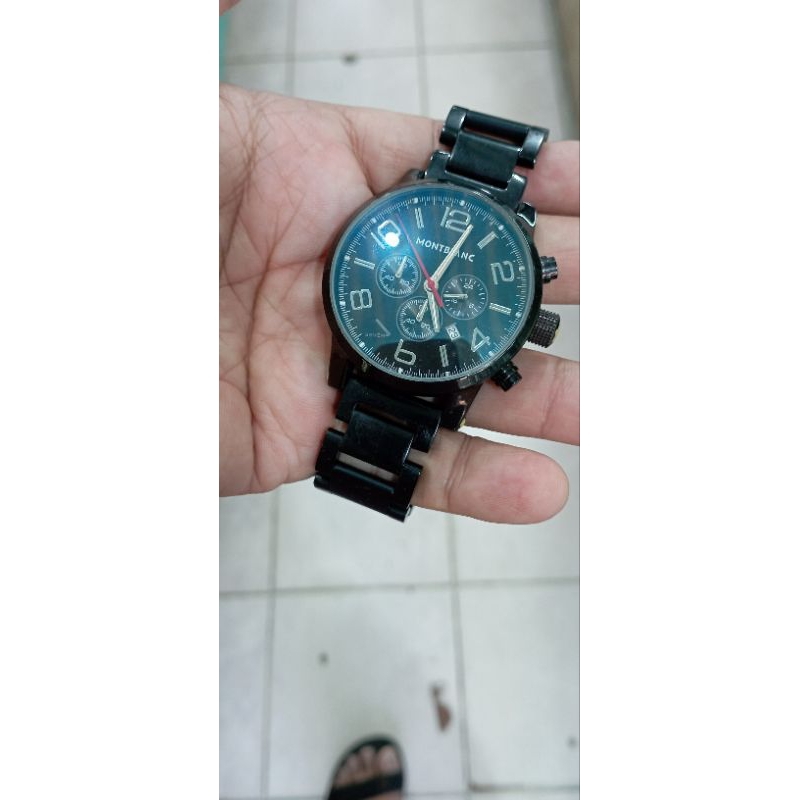 jam tangan pria montblanc quartz stainless steel classic chronograph anti karat anti air anti karat