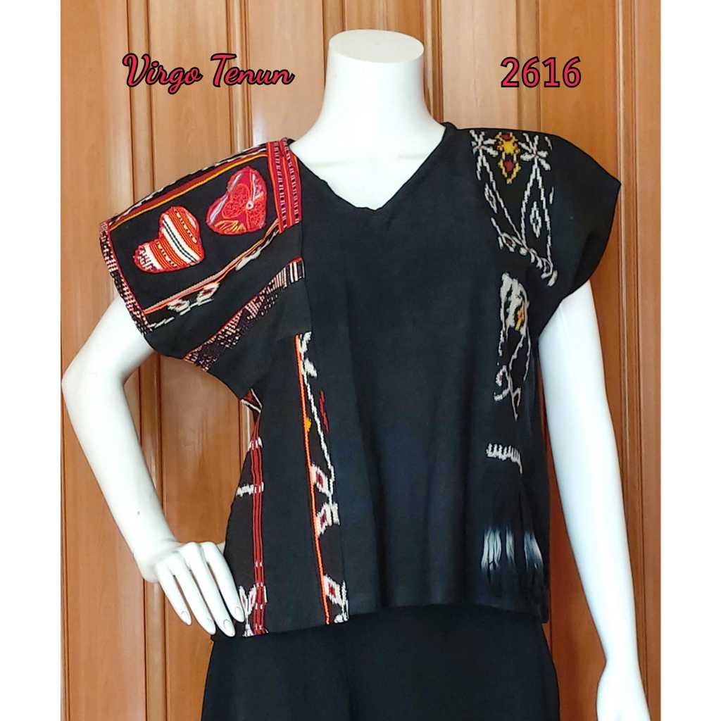 CUCI GUDANG RTW 2616 Top/blouse/atasan patchwork dan aplikasi aneka tenun NTT