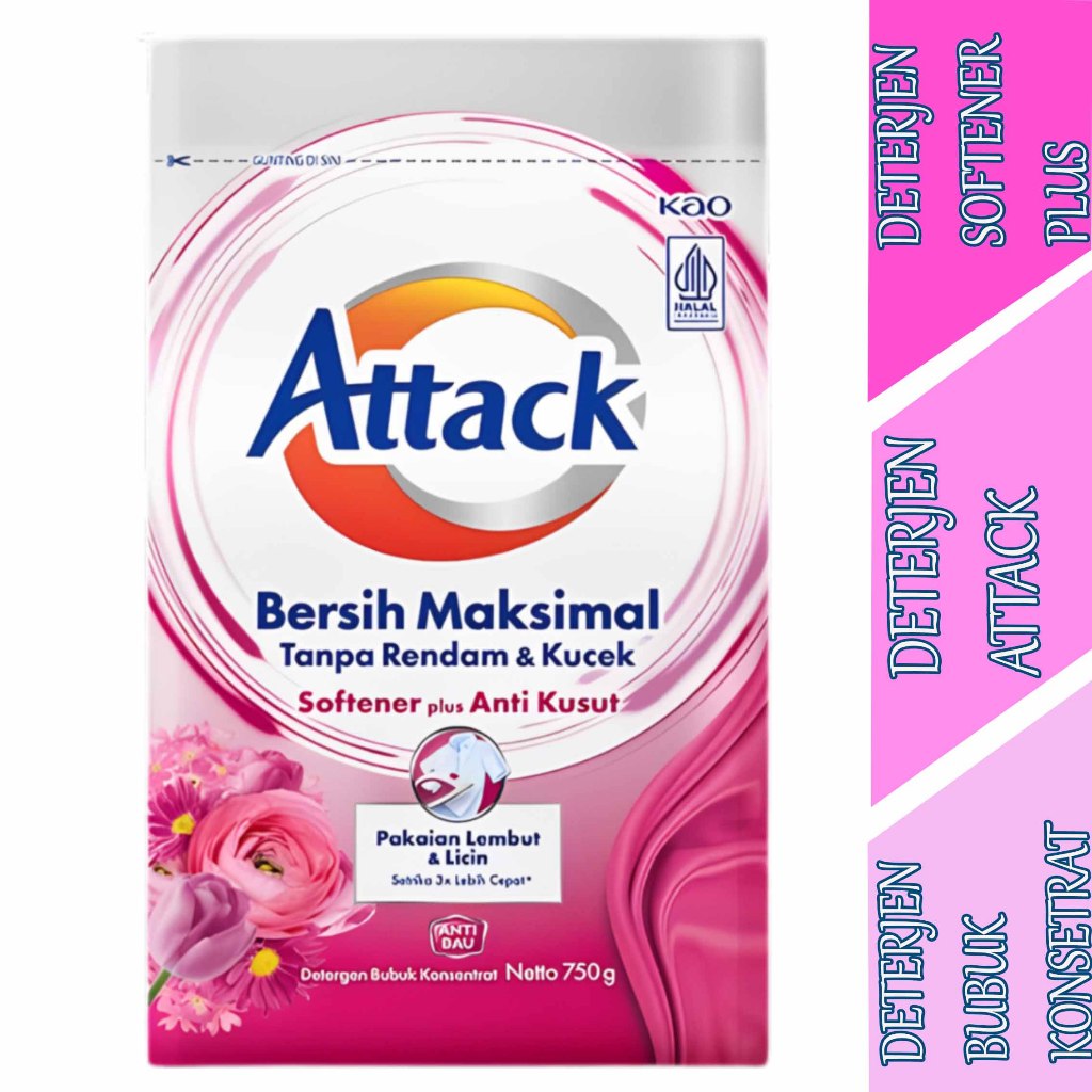 Sabun Cuci Plus Softener - Attack - Sabun Deterjen Bubuk - 750gr