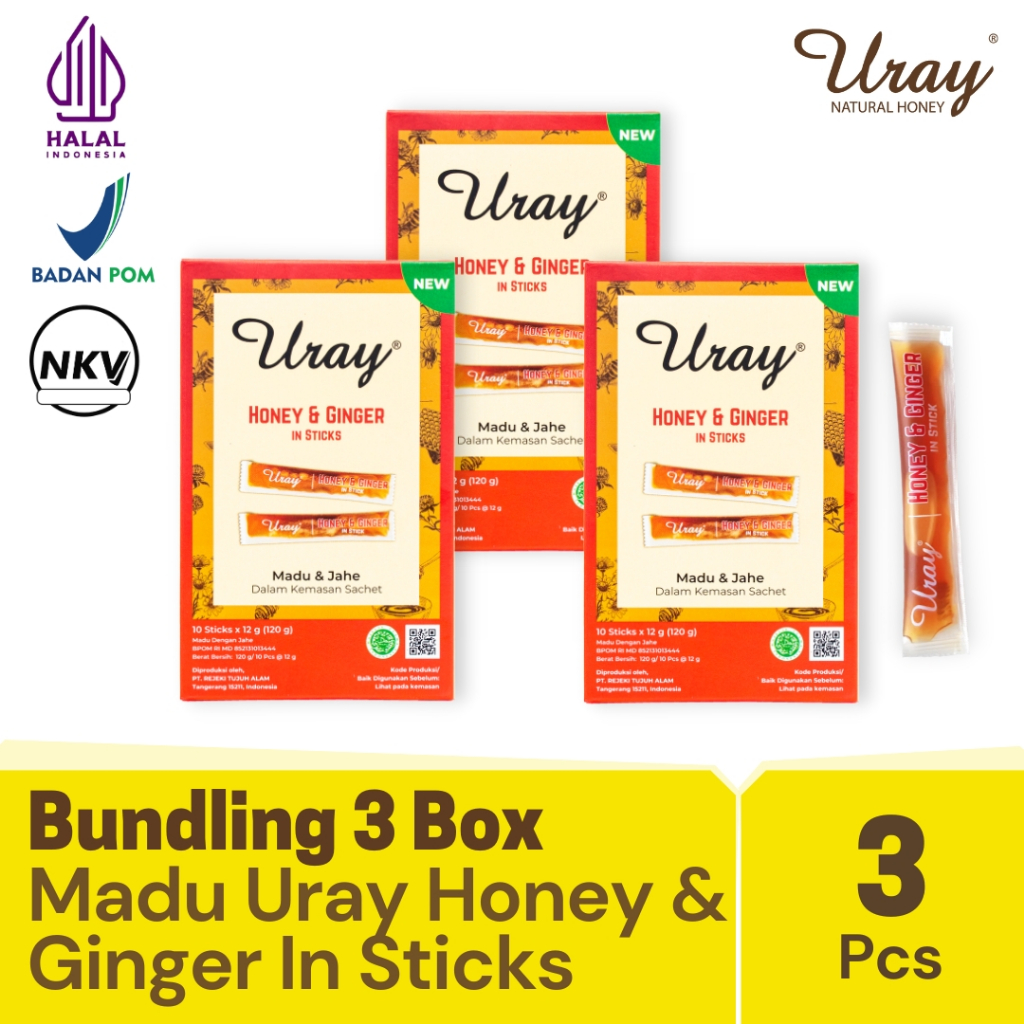 

Bundling 3 Pcs Madu Uray Honey & Ginger In Sticks 120gr - Madu Hutan