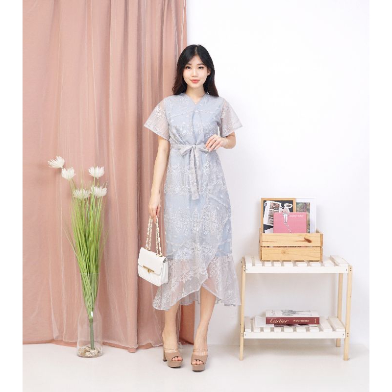 K089 Dress Pesta model kimono full brokat / Gaun Formal Natal