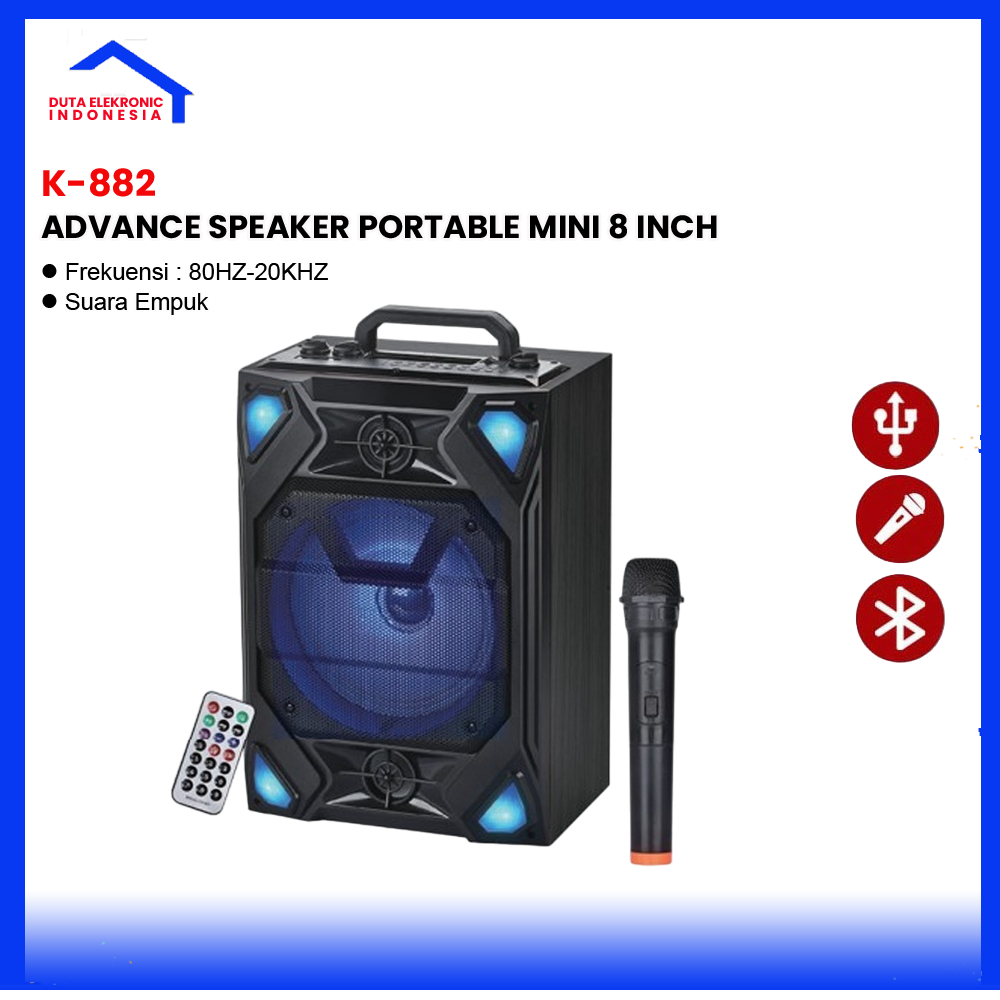 Advance Speaker 8 Inch Portable speaker K-882 Bluetooth Free 1 Mic Wireless